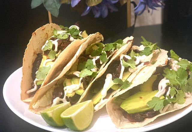 A nice serving example of Vegan Hibiscus Tacos in an article for their recipe.